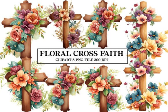 Download Watercolor Floral Cross Clipart Bundle - Bundle Collection
