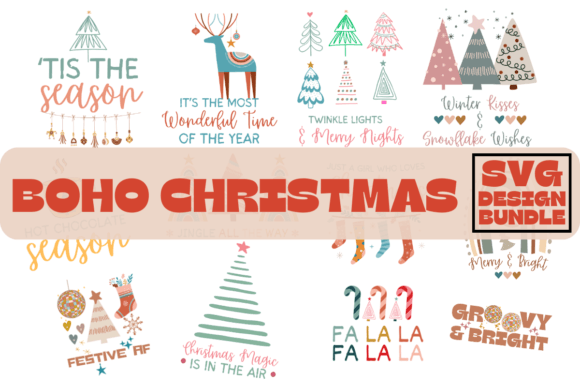 Download Boho Retro Christmas Bundle SVG PNG - Bundle Collection