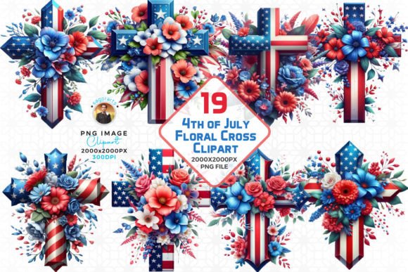 Download 4th of July Floral Cross Clipart Bundle - Bundle Collection