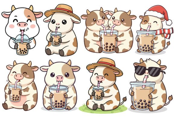 Download Kawaii Boba Tea Cow Clipart Bundle - Bundle Collection