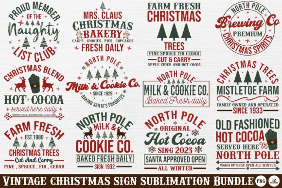 Download Vintage Christmas Sign Bundle _ Png - Bundle Collection