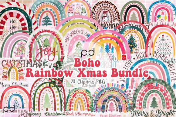 Download Boho Rainbow Xmas Bundle Clipart PNG - Bundle Collection