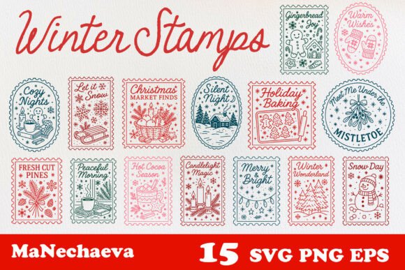 Download Winter Stamp Clipart Bundle SVG - Bundle Collection