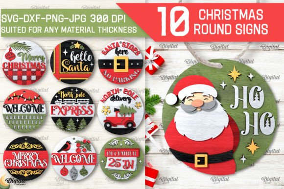 Download Christmas Round Sign Laser Cut Bundle - Bundle Collection