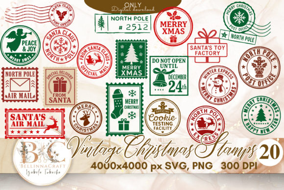Download Vintage Christmas Stamps SVG Bundle - Bundle Collection