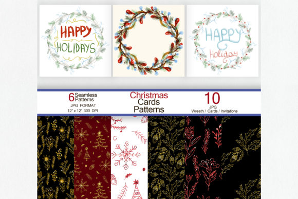 Download Christmas Cards with Wreath, 6 Patterns - Premium Resources