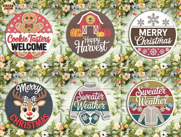 Download Holiday Round Door Sign SVG Bundle - Bundle Collection