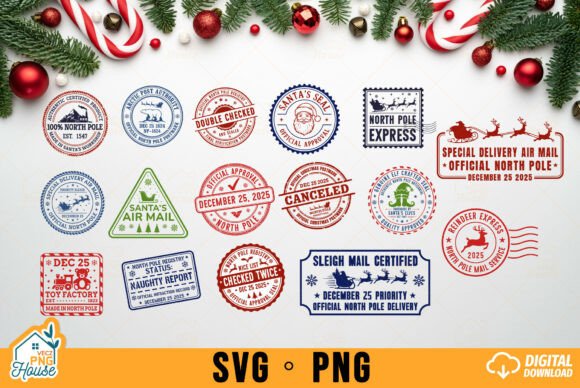 Download North Pole Stamp Bundle Holiday Seal SVG - Bundle Collection