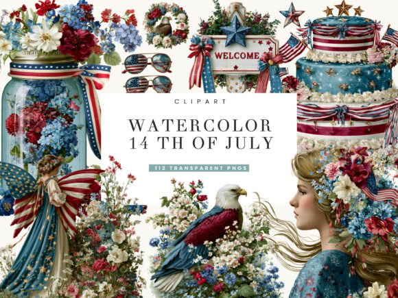 Download Watercolor 14 Th of July Clipart Bundle - Bundle Collection