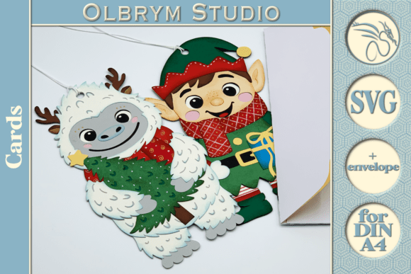 Download Elf &amp; Yeti Christmas Kawaii Card SVG - Premium Resources