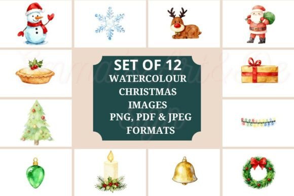 Download 12 Christmas Watercolour Clipart Bundle - Bundle Collection