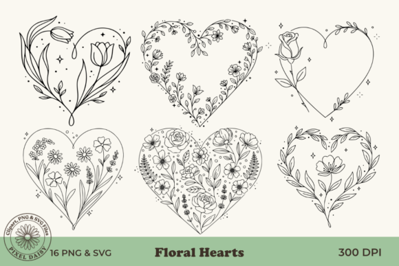 Download Floral Hearts Line Art Bundle - Bundle Collection